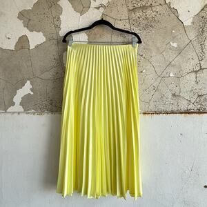 Zara Pleated Midi Skirt Yellow Satin Look Bright Statement Size Large